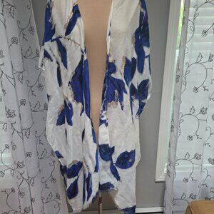 WOVEN HEART Blue Gold Floral Flower Kimono Cover